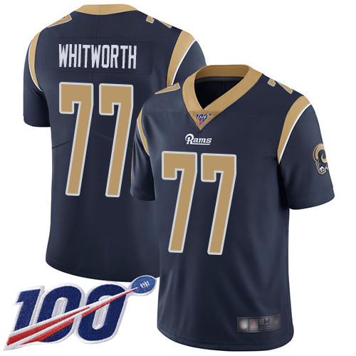 Los Angeles Rams Limited Navy Blue Men Andrew Whitworth Home Jersey NFL Football 77 100th Season Vapor Untouchable